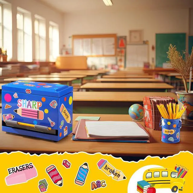 Alt view image 7 of 7 - 8 Pcs Pencil Dispenser for Classroom Stainless Steel, Blue Sharp Dull Pencil Holder Classroom, Letter Stickers, Metal Desk Organizer, Back to School Teacher Supplies, Pencil Parking