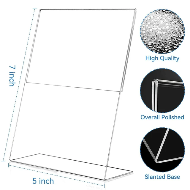Alt view image 3 of 6 - 12 Pack 5 x 7 Acrylic Sign Holder, Clear Plastic Signs Display Stand, Vertical Slanted Back Paper Holder Stand up Table Top Sign Holders Flyer Stand Frames Suitable for Office Business Store