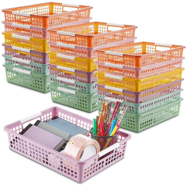 Main image of 18 Pack Plastic Turn in Paper Trays for Classroom Storage Bin Basket Organizers for School Teacher Supplies Classroom Office Home Organization and Storage Tray Holds 4A Paper File (Pastel)