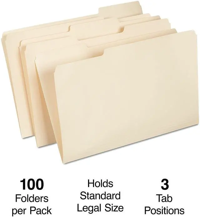 Alt view image 4 of 5 - File Folders, Legal Size, 1/3-Cut Tabs, Manila, 200/Carton Durable paper stock for everyday legal-size document organization