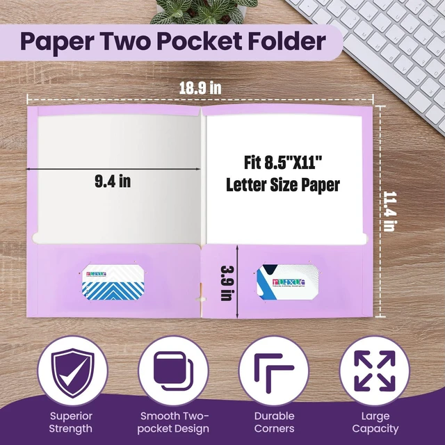 Alt view image 2 of 6 - ® 50 Packs File Folders,File Folder with Pockets Fit Letter Size Paper,File Folders Letter Size,Durable Paper Folders for School, Office, Business. (50, Light Purple)