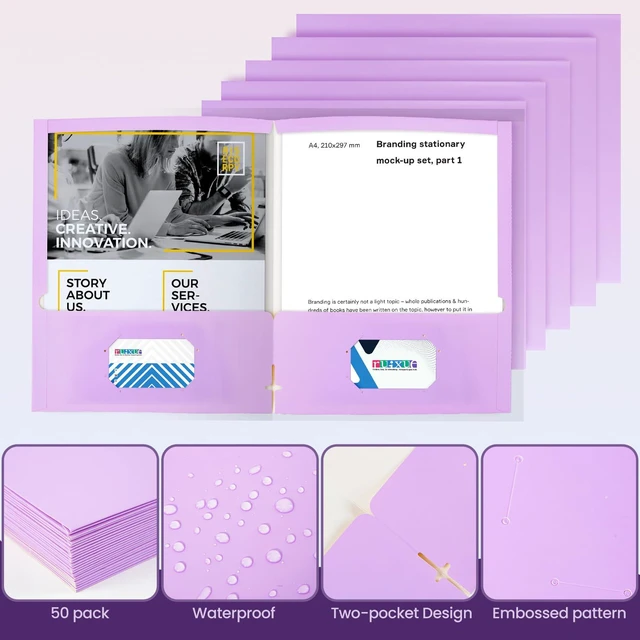 Alt view image 4 of 6 - ® 50 Packs File Folders,File Folder with Pockets Fit Letter Size Paper,File Folders Letter Size,Durable Paper Folders for School, Office, Business. (50, Light Purple)