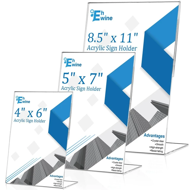 Alt view image 6 of 6 - 12 Pack 5 x 7 Acrylic Sign Holder, Clear Plastic Signs Display Stand, Vertical Slanted Back Paper Holder Stand up Table Top Sign Holders Flyer Stand Frames Suitable for Office Business Store