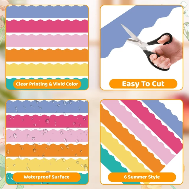 Alt view image 4 of 7 - 216ft Colorful Bulletin Board Borders Decorations, Classroom Must Haves Summer Scalloped Border Trims for Teacher Back to School Supplies, Classroom Chalkboard Door Wall Decor, 6 Rolls