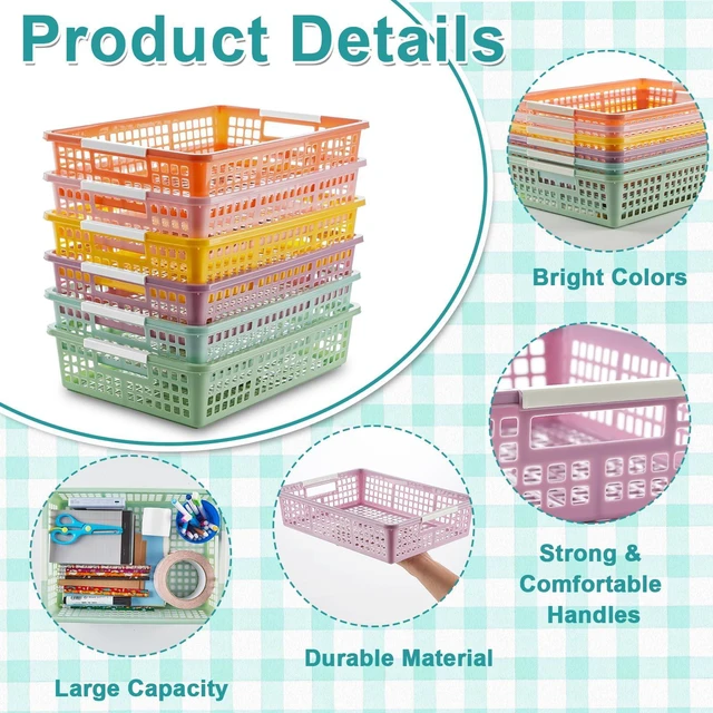 Alt view image 3 of 7 - 12 Pack Plastic Turn in Paper Trays for Classroom Storage Bin Basket Organizers for School Teacher Supplies Classroom Office Home Organization and Storage Tray Holds 4A Paper File (Pastel)