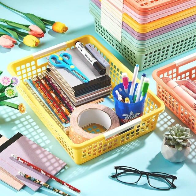 Alt view image 4 of 7 - 12 Pack Plastic Turn in Paper Trays for Classroom Storage Bin Basket Organizers for School Teacher Supplies Classroom Office Home Organization and Storage Tray Holds 4A Paper File (Pastel)
