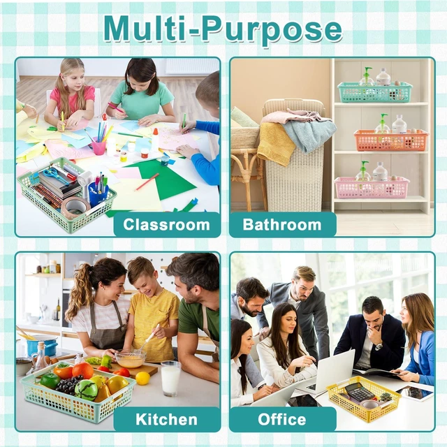 Alt view image 6 of 7 - 12 Pack Plastic Turn in Paper Trays for Classroom Storage Bin Basket Organizers for School Teacher Supplies Classroom Office Home Organization and Storage Tray Holds 4A Paper File (Pastel)