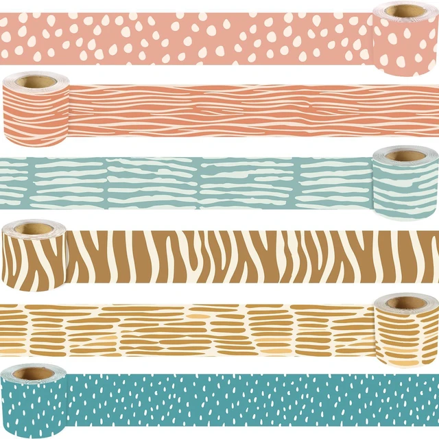 Main image of 216 Feet Boho Bulletin Board Borders, 6 Rolls Boho Classroom Decor Irregular Stripes and Dots in Colour Straight Rolled Borders Trim for Back to School Classroom Wall Door Decoration
