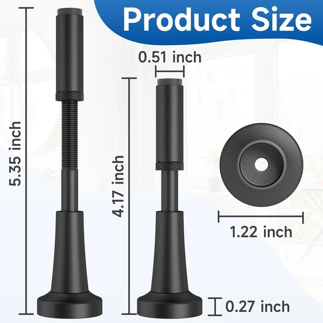 Alt view image 2 of 7 - 4Pcs Adjustable Spring Door Stop, 4.17-5.35in Long Door Stoppers, Black Door Stoppers with Silicone Tip, Matte Black Door Stop for Bottom of Door, Screw & Adhesive Installation