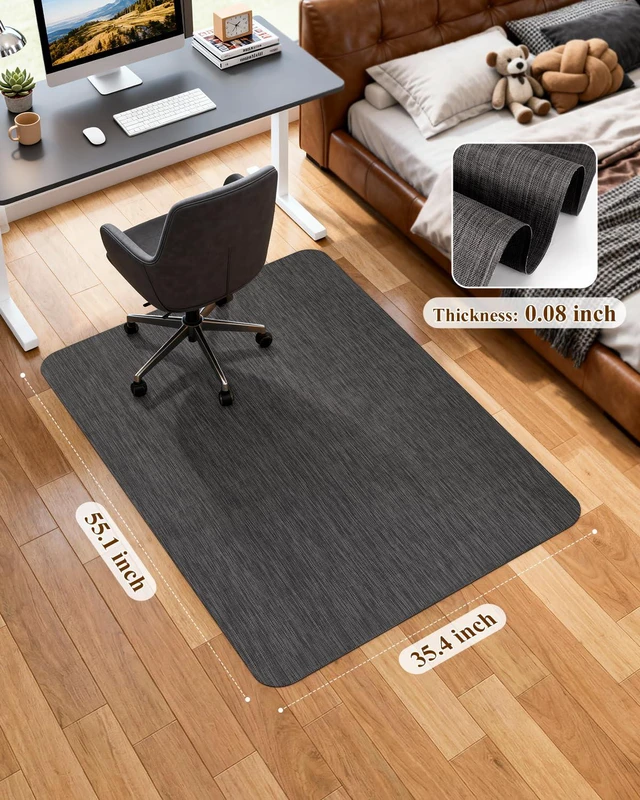 Alt view image 6 of 7 - Office Chair Mat for Hardwood Floor, 35.4" x 55" Non-Slip Desk Computer Chair Mat, PVC Floor Mat for Rolling Chair, Heavy Duty Wood/Tile Floor Protector Desk Rug for Home Office, Black