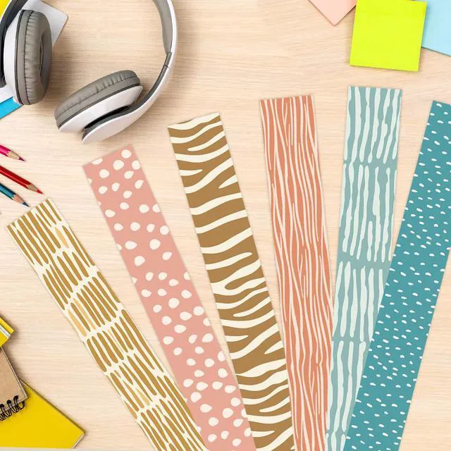 Alt view image 6 of 7 - 216 Feet Boho Bulletin Board Borders, 6 Rolls Boho Classroom Decor Irregular Stripes and Dots in Colour Straight Rolled Borders Trim for Back to School Classroom Wall Door Decoration