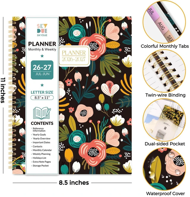 Alt view image 2 of 7 - 2026-2027 Monthly and Weekly Academic Planner, July 2026-June 2027, 8.5"x11", Agenda Calendar with Colorful Tabs and Storage Pocket, Ideal for School Office Supplies
