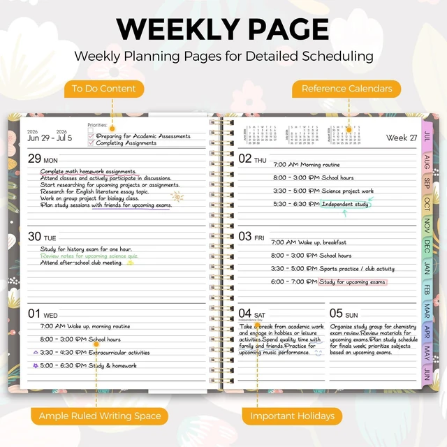 Alt view image 4 of 7 - 2026-2027 Monthly and Weekly Academic Planner, July 2026-June 2027, 8.5"x11", Agenda Calendar with Colorful Tabs and Storage Pocket, Ideal for School Office Supplies