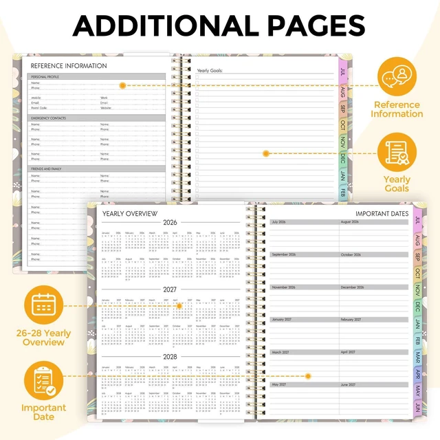 Alt view image 5 of 7 - 2026-2027 Monthly and Weekly Academic Planner, July 2026-June 2027, 8.5"x11", Agenda Calendar with Colorful Tabs and Storage Pocket, Ideal for School Office Supplies