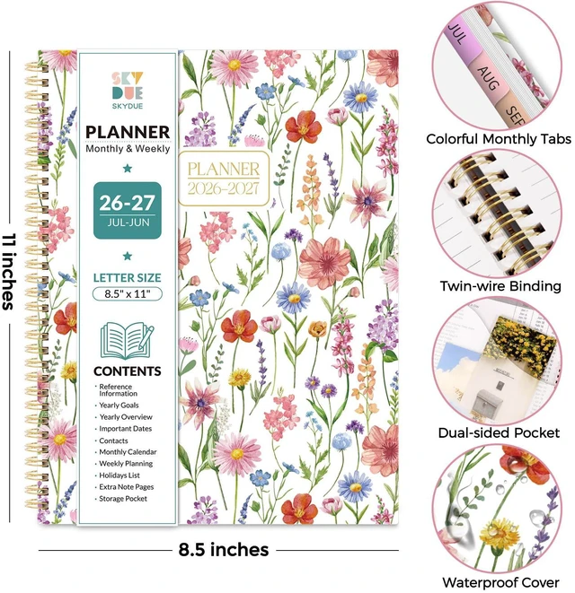 Alt view image 2 of 7 - 2026-2027 Monthly and Weekly Academic Planner, July 2026-June 2027, 8.5"x11", Agenda Calendar with Colorful Tabs and Storage Pocket, Ideal for School Office Supplies
