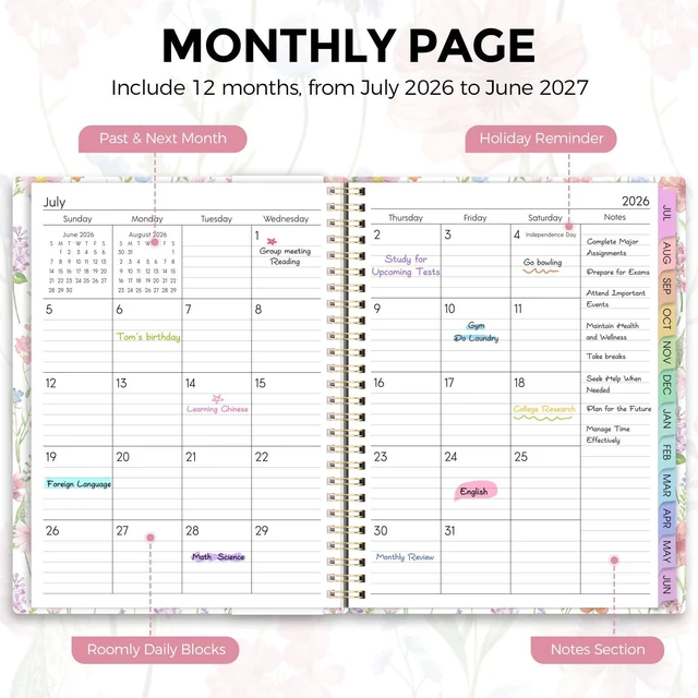 Alt view image 3 of 7 - 2026-2027 Monthly and Weekly Academic Planner, July 2026-June 2027, 8.5"x11", Agenda Calendar with Colorful Tabs and Storage Pocket, Ideal for School Office Supplies