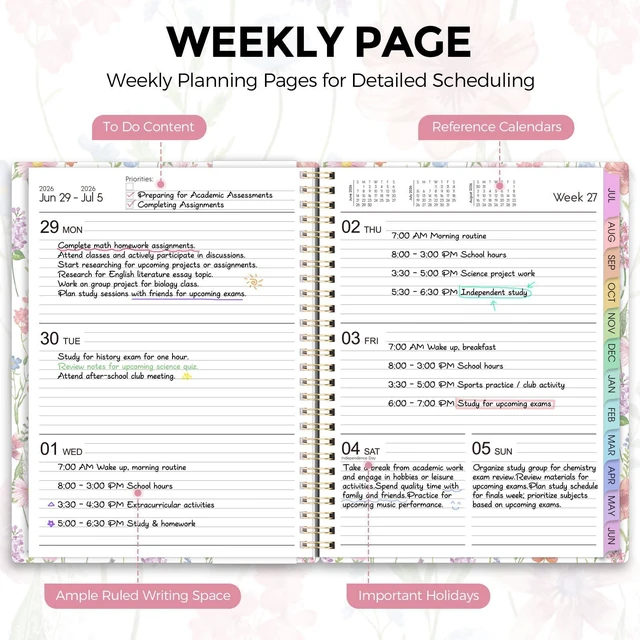 Alt view image 4 of 7 - 2026-2027 Monthly and Weekly Academic Planner, July 2026-June 2027, 8.5"x11", Agenda Calendar with Colorful Tabs and Storage Pocket, Ideal for School Office Supplies