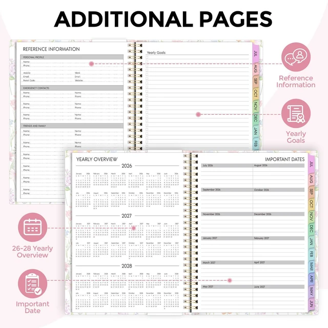 Alt view image 5 of 7 - 2026-2027 Monthly and Weekly Academic Planner, July 2026-June 2027, 8.5"x11", Agenda Calendar with Colorful Tabs and Storage Pocket, Ideal for School Office Supplies