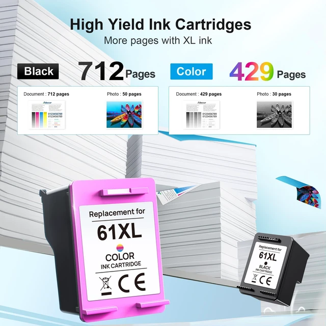 Alt view image 4 of 7 - 61XL Ink Cartridge Replacement for HP Ink 61 for HP 61 Ink Works with HP Envy 4500 5530 5534 4502 Deskjet 1000 1010 2540 3000 3510 Officejet 4630 4635 Printer (2 Pack)