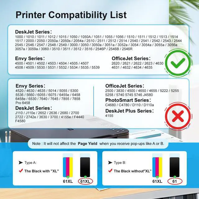 Alt view image 2 of 7 - 61XL Ink Cartridge Replacement for HP Ink 61 for HP 61 Ink Works with HP Envy 4500 5530 5534 4502 Deskjet 1000 1010 2540 3000 3510 Officejet 4630 4635 Printer (2 Pack)