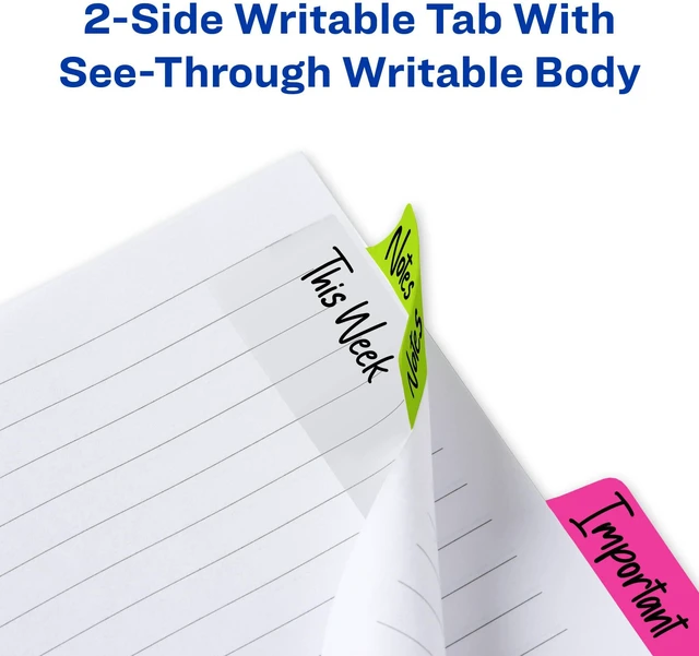 Alt view image 5 of 7 - Ultra Tabs, 2" x 1.5" Repositionable, Neon, 48 Tabs For Marking Pages in Books and Planners, Clear Body, 2-Side Writable Ultra Tabs, Repositionable Adhesive, Smudge-Resistant
