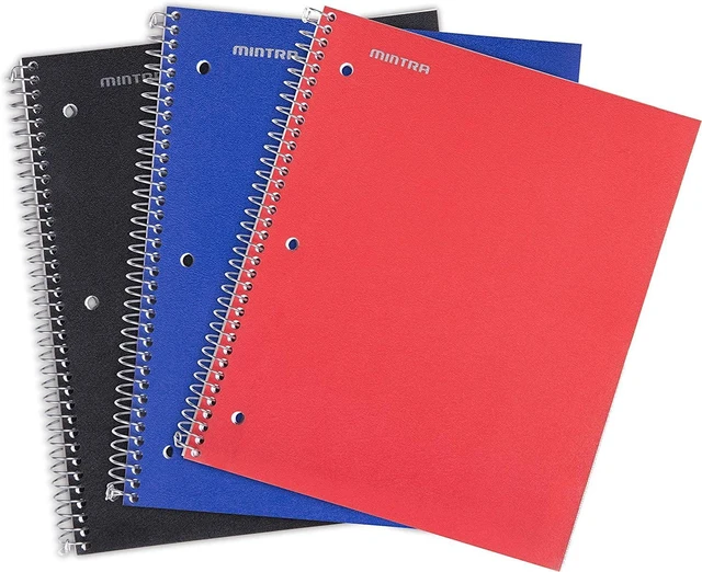 Main image of Durable Spiral Notebook - 2 Subject (College Ruled 3pk, Black, Blue, Red)