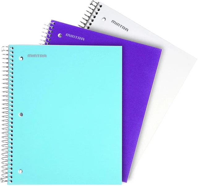 Main image of Durable Spiral Notebook - 2 Subject (College Ruled 3pk, Teal, White, Purple)