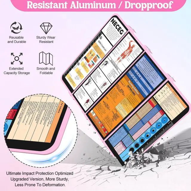 Alt view image 6 of 7 - Nursing Clipboard Foldable, 4-Fold Aluminum Pocket Size, Baby Pink Folding Clipboard with Medical Cheat Sheets, Metal Pen Clip & Privacy Protection for Nurses, Nursing Students & Doctors