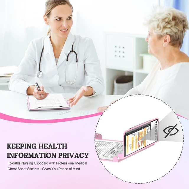 Alt view image 7 of 7 - Nursing Clipboard Foldable, 4-Fold Aluminum Pocket Size, Baby Pink Folding Clipboard with Medical Cheat Sheets, Metal Pen Clip & Privacy Protection for Nurses, Nursing Students & Doctors