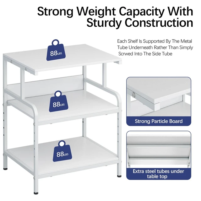 Alt view image 7 of 7 - Large Printer Stand with Storage Shelf, 23.6" W x 18.9" D Printer Cart with Wheels, 3 Tier Mobile Printer Table for Home Office,Stands for Heat Press Scanner Fax (White)