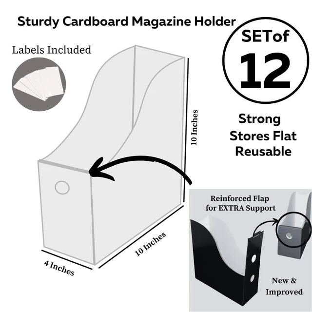 Alt view image 4 of 7 - Magazine File Holder - Set of 12 Black - Office Desk Organizer - Sturdy Cardboard - New Upgraded Double Front Panel for More Stability - Full 4 Inch Wide - Easy Assemble