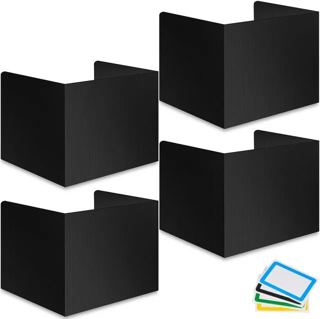 Main image of 4-Pack Desk Dividers for Students - Durable & Waterproof Plastic Study Carrel Divider, Classroom Folders Teacher Supplies, Easy-to-Clean Plastic Privacy Shield Folder Boards for Student Desks, Black