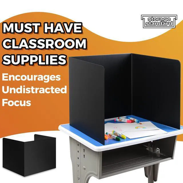 Alt view image 5 of 7 - 4-Pack Desk Dividers for Students - Durable & Waterproof Plastic Study Carrel Divider, Classroom Folders Teacher Supplies, Easy-to-Clean Plastic Privacy Shield Folder Boards for Student Desks, Black