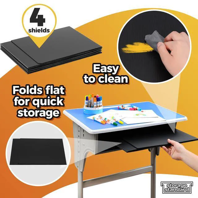 Alt view image 6 of 7 - 4-Pack Desk Dividers for Students - Durable & Waterproof Plastic Study Carrel Divider, Classroom Folders Teacher Supplies, Easy-to-Clean Plastic Privacy Shield Folder Boards for Student Desks, Black