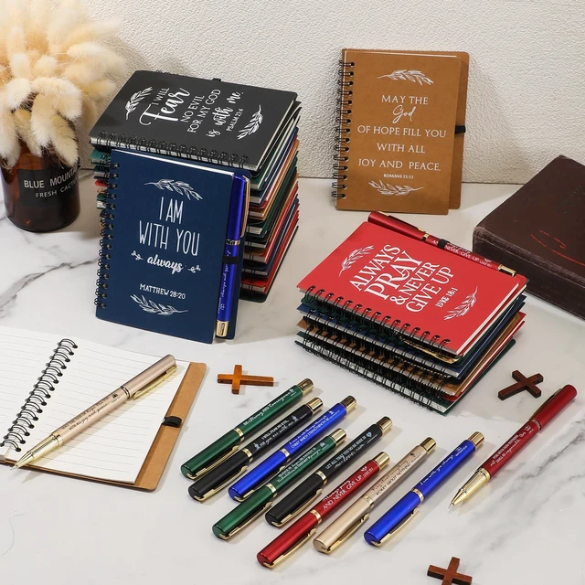 Alt view image 5 of 7 - 60 Pcs/30 Set Christian Gift Bulk Spiral Notebook and Pen, Multicolor Prayer Journal Bible Verse Ballpoint Pen, Religious Gift for Church Members Study Groups Women Men, Sunday School
