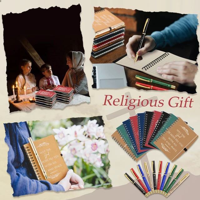 Alt view image 6 of 7 - 60 Pcs/30 Set Christian Gift Bulk Spiral Notebook and Pen, Multicolor Prayer Journal Bible Verse Ballpoint Pen, Religious Gift for Church Members Study Groups Women Men, Sunday School