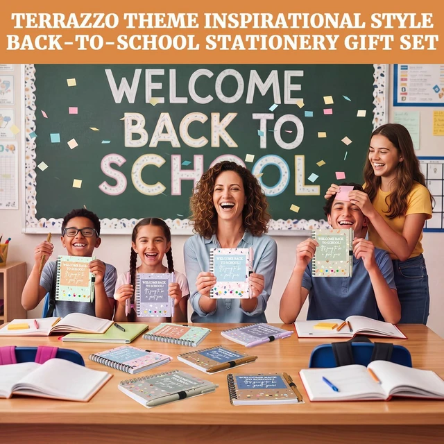 Alt view image 4 of 7 - 40 Pcs Welcome Back to School Gifts Bulk Spiral Notebooks Pens Notepads with Sticky Notes Motivational Pens, First Day of School Party Favor for Teacher Student Classroom, Rainbow Pastel