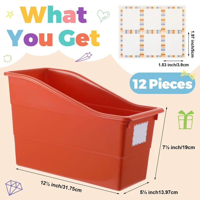Alt view image 2 of 6 - 12 Pcs Interlocking Plastic Book Bins Bulk, Boho Classroom Organizers with Labels, Magazine File Holder Boho for Teacher Supplies Library Office Home Storage Container