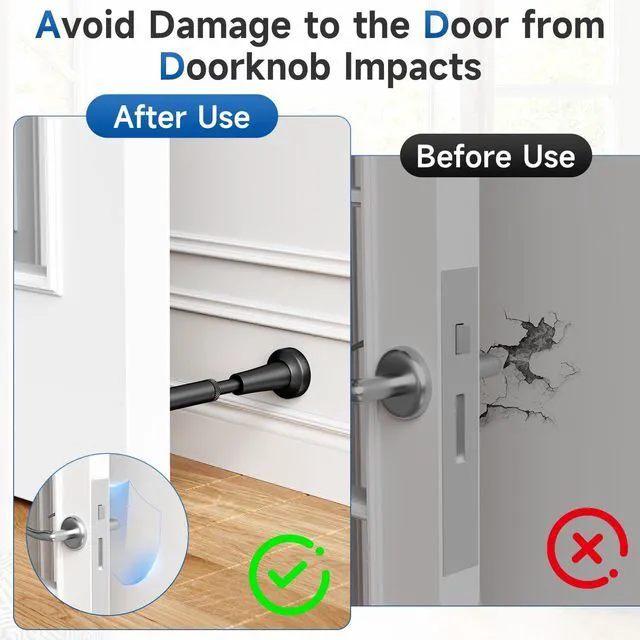 Alt view image 4 of 7 - 4Pcs Adjustable Spring Door Stop, 4.17-5.35in Long Door Stoppers, Black Door Stoppers with Silicone Tip, Matte Black Door Stop for Bottom of Door, Screw & Adhesive Installation
