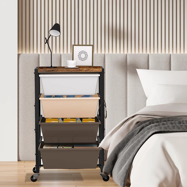 Alt view image 7 of 7 - Rolling Cart with Drawers, Rolling Storage Cart with Large Plastic Drawers & Wooden Tabletop, Utility Cart with Pegboards & Basket, Storage Drawers Cart for Living Room, Classroom, Bedroom, Office