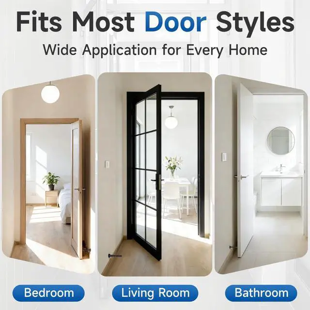 Alt view image 6 of 7 - 4Pcs Adjustable Spring Door Stop, 4.17-5.35in Long Door Stoppers, Black Door Stoppers with Silicone Tip, Matte Black Door Stop for Bottom of Door, Screw & Adhesive Installation