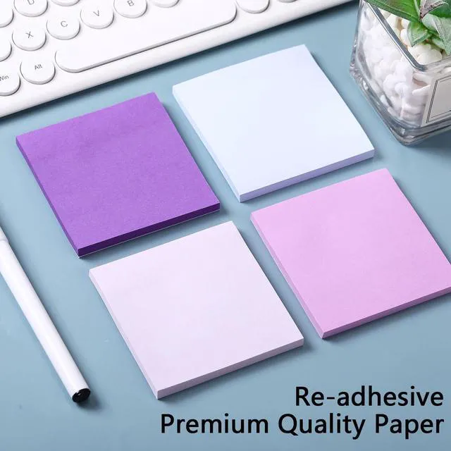 Alt view image 4 of 6 - 12 Pads Purple Sticky Notes 3"x3" 50 Sheets Self Stick Notes Pads Memo Purple Office Supplies Vintage Aesthetic School Accessories Easy Peel Repositionable