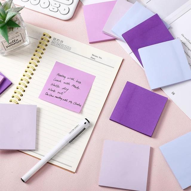 Alt view image 5 of 6 - 12 Pads Purple Sticky Notes 3"x3" 50 Sheets Self Stick Notes Pads Memo Purple Office Supplies Vintage Aesthetic School Accessories Easy Peel Repositionable