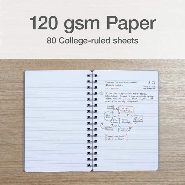 Alt view image 4 of 7 - Poly Spiral Notebooks, Small 5.7 x 8.5 Book, Thick Poly Cover, White Paper, College Rule, 80 Sheets/160 Pages, Neutral Colors, (69721) Pack of 24