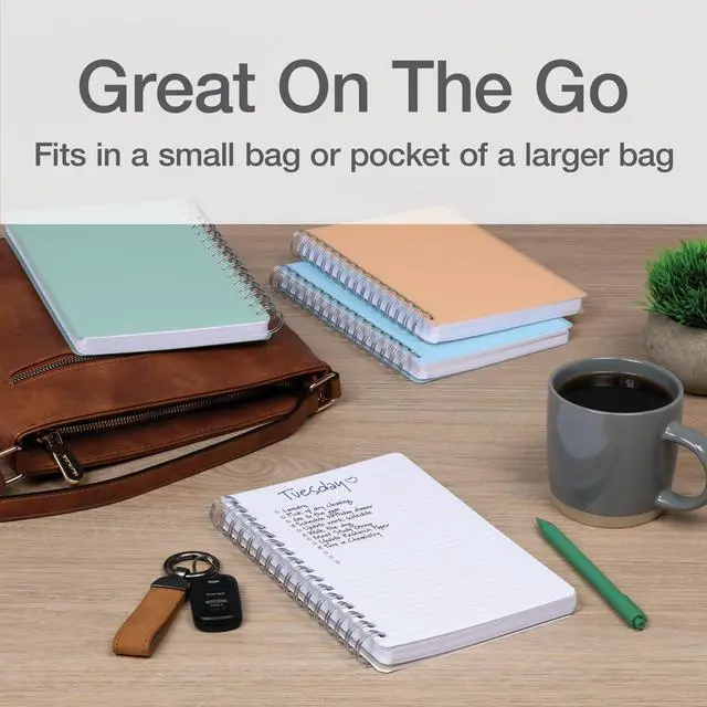 Alt view image 7 of 7 - Poly Spiral Notebooks, Small 5.7 x 8.5 Book, Thick Poly Cover, White Paper, College Rule, 80 Sheets/160 Pages, Neutral Colors, (69721) Pack of 24