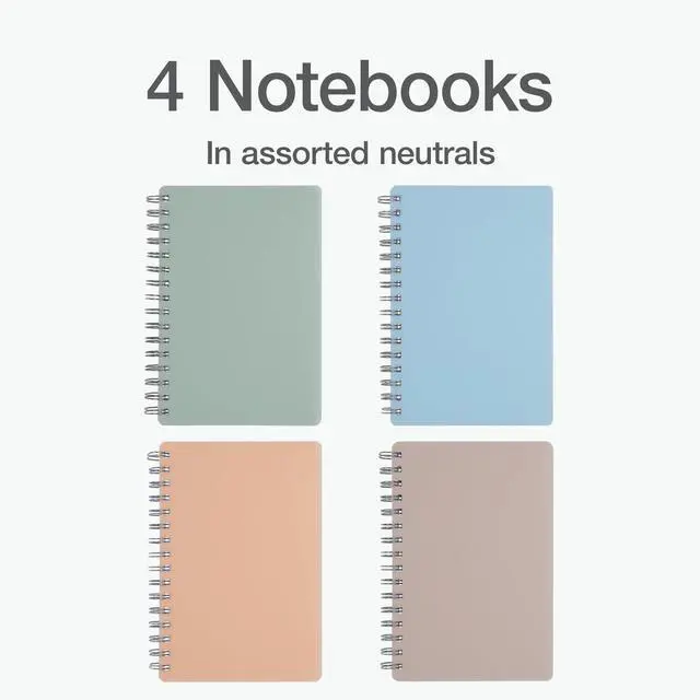 Alt view image 6 of 7 - Poly Spiral Notebooks, Small 5.7 x 8.5 Book, Thick Poly Cover, White Paper, College Rule, 80 Sheets/160 Pages, Neutral Colors, (69721) Pack of 24