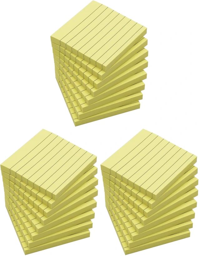 Main image of (8 Pad) Lined Sticky Notes,3x3 Inch, Self-Stick Notes, Easy to Post for School, Office, Notebook, Pastel Yellow Color Pads/Pack (Pack of 3)