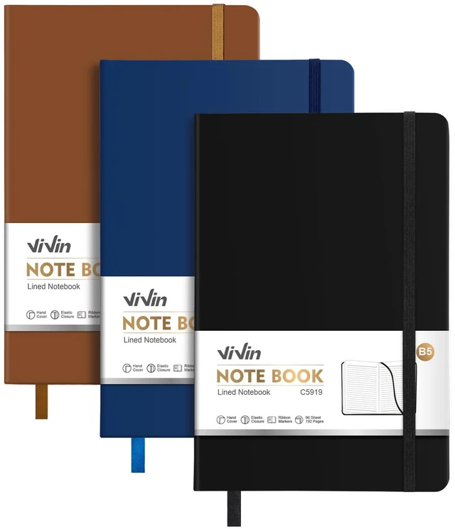 Main image of 3 Pack B5 Hardcover Lined Notebook,6.9x9.8 192 pg College Ruled Leather