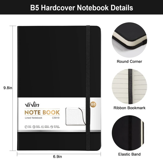 Alt view image 2 of 6 - 3 Pack B5 Hardcover Lined Notebook,6.9x9.8 192 pg College Ruled Leather