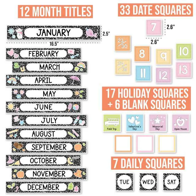 Alt view image 2 of 7 - Classroom Calendar Set -School Calendar Bulletin Board Decor Kid Class Calendar for Composition Classroom Decor, Kindergarten Preschool Teacher Must Have, Homeschool & Daycare Essentials